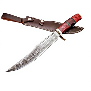 Couteau Bowie en acier Damas de qualité industrielle OEM/ODM, lame fixe en acier inoxydable, manche en bois et étui en cuir - Product Image 1