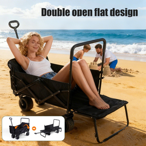 Chariot de transport d'extérieur pliable à quatre roues avec siège inclinable pour jardin, plage et camping - Product Image 3