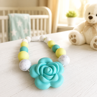 Collier de dentition en silicone de qualité alimentaire avec pendentif rose, perles à mâcher pour bébé, sans BPA, jouet sensoriel pour maman