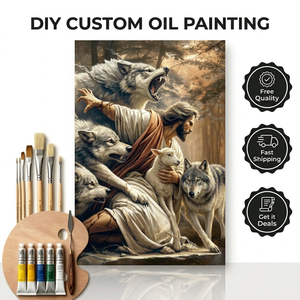 SONGWOOART Jésus et le <span class=keywords><strong>loup</strong></span>, <span class=keywords><strong>peinture</strong></span> acrylique facile pour débutants adultes, cadeau, décoration de la maison, <span class=keywords><strong>peinture</strong></span> par numéros, kit sans cadre - Product Image 1
