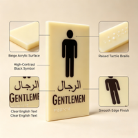 Panneau de signalisation tactile en acrylique pour toilettes pour hommes avec points en relief Braille, personnalisable, pour toilettes publiques
