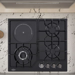 Cookermore <strong>4</strong> <strong>Burners</strong> <strong>Gas</strong> &amp; Electric Hob Black Tempered Glass Panel Built-In Kitchen Appliance - Product Image 5