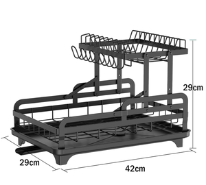 Scolapiatti da Cucina a 2 Livelli con Struttura in Metallo, Robusto e Durevole, Sistema di Drenaggio, Nessun Montaggio Richiesto, Portaoggetti Multifunzionale - Product Image 5