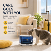 Fontaine à eau sans fil pour chat 2,5 L avec pompe UV-C et capteur radar – Eau fraîche à la demande pour usage intérieur