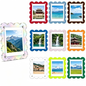 กรอบรูปอะคริลิคขอบหยักสีสันสดใส, แม่เหล็ก 12 สี ขนาด 6x9 นิ้ว สำหรับตกแต่ง<span class=keywords><strong>ตู้</strong></span>เย็น โชว์รูปภาพ ใช้ในบ้าน สำนักงาน <span class=keywords><strong>DIY</strong></span> ขอ<span class=keywords><strong>ง</strong></span>ขวัญ - Product Image 1