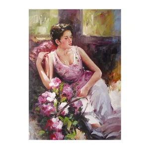 Reproduction d'artiste célèbre faite à la main, peinture à l'huile de figurine d'impression de fille moderne romantique avec cadre Simple