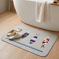 Tapis de salle de bain antidérapant et absorbant, tapis de bain à séchage rapide, tapis de sol de douche lavable en machine avec motif de poisson mignon
