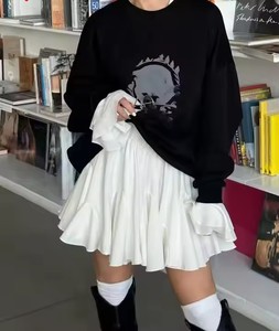 Noir taille élastique <span class=keywords><strong>Tutu</strong></span> jupes courtes femmes a-ligne taille haute Sexy mignon à volants Vintage Tennis jupe été blanc Mini jupe - Product Image 2