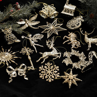 Nouvelles décorations de Noël dorées, décorations électro-plaquées pour sapin de Noël, flocons de neige et cerfs, fournitures de Noël