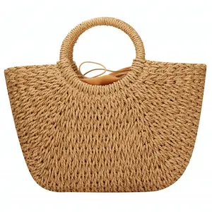 Sacs De Paille Pour Femmes Faits A La Main、Fourre Tout En Macrame Sac Surdimensionne Caoutchouc Grand Sac Tendance Une Epaule