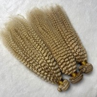 Extensions de cheveux humains afro crépus à clipser # Extensions de cheveux bouclés blonds 613 à clipser, 120g, cheveux vierges birmans, 100% cheveux vierges