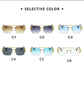 Wholesale Vintage Leopard Head Double Bridge <b>Sunglasses</b> for Women Men Custom Logo Stylish Rimless Fashion Sun Green Blue Metal - Product Image 4