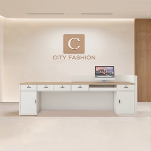 แผนกต้อนรับสำหรับร้านเสริมสวยและร้านทำผม-ไม้เนื้อแข็งทนทานเป็นมิตรกับสิ่งแวดล้อมมินิมอลแลคเกอร์เคาน์เตอร์บาร์เชิงพาณิชย์ - Product Image 4