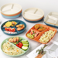 Assiette à dîner en plastique à 3 compartiments personnalisée, contrôle des portions, en paille de blé, réutilisable, écologique, compatible micro-ondes et lave-vaisselle