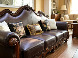 Sofá Chesterfield Tradicional de Cuero Genuino con Patas de Madera y Diseño de Respaldo Camelback para Sala de Estar - Product Image 5