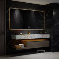 Mueble de Baño Moderno Italiano de Lujo con Lavabo Simple/Doble, Montado en la Pared, para Hoteles y Baños Elegantes, con Herrajes de Cierre Suave