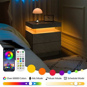 ตู้ข้างเตียง LED พร้อมลิ้นชัก 2 ชั้นสำหรับห้องนอนสีเทาเข้มดีไซน์ทันสมัย - Product Image 4