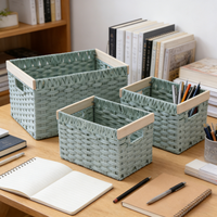 Paniers de rangement carrés en rotin PE avec poignées, petits, écologiques, modernes, pour armoire, boîtes de rangement polyvalentes pour jouets, maison, aliments