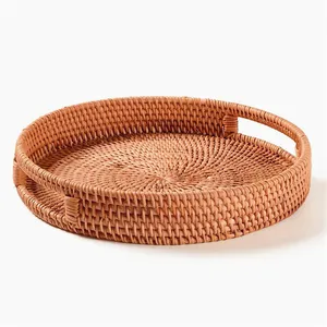 Hand-Woven Food Serving Tent Basket Macrame Tray Water Hyacinth Large Round Rattan Bottom Hand-Made Floating Pool