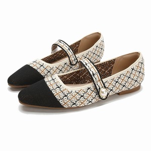 Nouvelle conception, sandales plates de luxe pour femmes avec boucle à une ligne, chaussures plates carrées en tricot pour femmes - Product Image 5