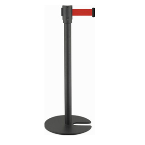 Black Sliver Stainless Steel Crowd Control Stanchion with Retractable <b>Belt</b> and Stackable Base - Product Image 1