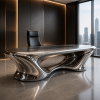 Bureau moderne en acier inoxydable 304, forme de bureau, forgé à la main, poli miroir, luxe personnalisé, bureau d'hôtel