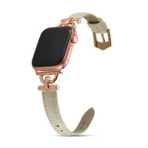 New Women Fashion Strap D Ring Metal Slim Pure Real Genuine Leather Smart Watch Band for Apple Series 8 7 6 5 4 SE