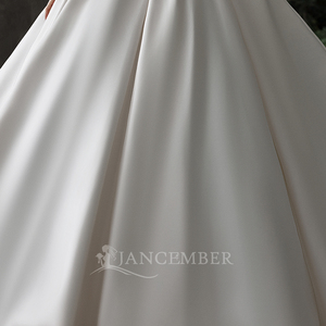 Lsgz10 Elegante Vestido de Novia Minimalista Color Marfil Champán, Satinado, Sin Tirantes, Corte Recto, con Adornos de Perlas, Cola Catedral, Jancemebr - Product Image 4