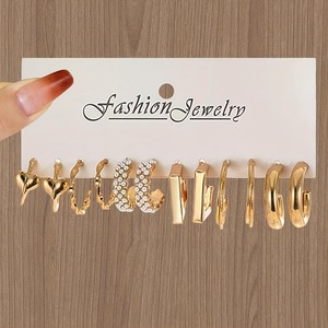 مجموعة أقراط نسائية مربعة معدنية من المعدن الأوروبي والأمريكيين بتخفيضات كبيرة عبر الحدود ، مطلية بالذهب ، درجة عالية - Product Image 4