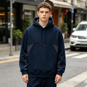 Sudadera con capucha de bloques de color personalizados, hombros caídos, oversize, de forro polar grueso, con mangas en contraste, corte holgado, fabricante - Product Image 1