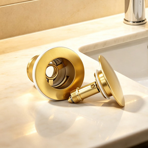 Sifone a scomparsa per lavabo in acciaio inossidabile, con nucleo in ottone, finitura oro spazzolato, <span class=keywords><strong>scarico</strong></span> a click-clack, tappo grande da 66mm G1-1/4, con fessura, anti-odore, per hotel - Product Image 3