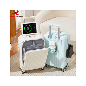 Hard Shell Multifunction ABS+PC Front Opening Luggage <b>Suitcase</b> With Laptop Mobile Cup Holder With USB Charging - Product Image 2