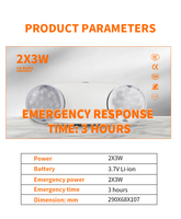 Lampe d'urgence intelligente à deux points LED ABS blanc longue durée de vie avec 3 heures d'urgence pour les urgences d'incendie