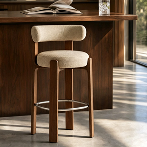 Tabouret avec dossier incurvé, coussin en coton et lin beige, <span class=keywords><strong>pour</strong></span> la maison, la <span class=keywords><strong>cuisine</strong></span>, l'îlot, le comptoir, <span class=keywords><strong>chaise</strong></span> <span class=keywords><strong>haute</strong></span> de bar, plusieurs hauteurs de siège en option - Product Image 1