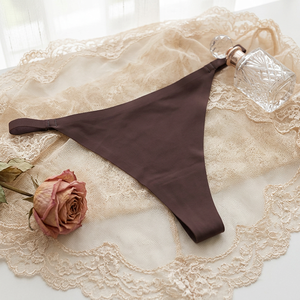 Women's Low Rise Seamless T-Back Thong with Gold Metal <b>Rings</b> Solid Color <b>Thin</b> Strap Underwear Ice Silk Sexy Panties Wholesale - Product Image 3
