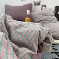 Parure de lit rayée en pur coton, quatre pièces, 100 % coton, style vintage, housse de couette, draps, séchage rapide, antibactérien