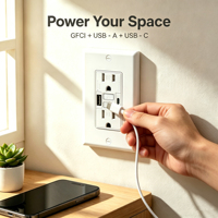 Prise murale GFCI Hooanke 15A/125V avec ports de charge rapide USB A+C, résistante aux manipulations TR, homologuée ETL, personnalisable OEM/ODM