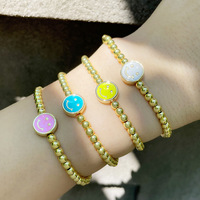 Bracelet en cuivre à breloque en cristal multicolore perlé en laiton plaqué or fait à la main pour femme