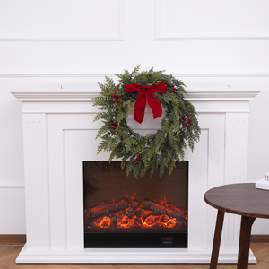 Handmade Artificial Cypress Leaf Christmas Wreath with Bowknot, Soft & Collapsible Fireplace Decoration for Christmas - Product Image 6