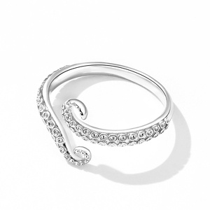 Anillo de circonita cúbica plateado con forma de tentáculo de pulpo, engaste micro pavé, estilo bohemio unisex, joyería de uso diario, regalo - Product Image 2