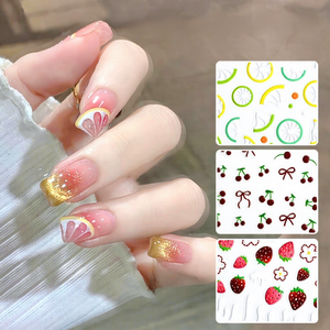 Autocollants pour ongles ZHI JIA luxueux et mignons, motifs 3D citron, fraise, cerise, style français, pour pose rapide, pour un nail art et une beauté des ongles adorables - Product Image 1