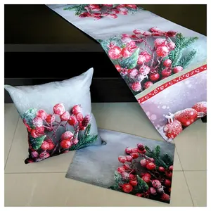Christmas Table Runner Matched Cushion Cover and Placemat for New Year Decor Table Linens