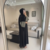 Abaya élégante en polyester respirant pour femmes, robe musulmane modeste brodée de strass de Dubaï, été, printemps, automne, motif floral