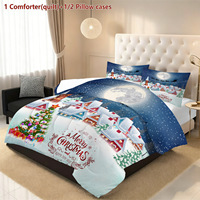 Ensemble de couette ChamXue avec taies d'oreiller, motif de Noël et lune, housse de couette matelassée, garnissage épais en alternative au duvet, doux