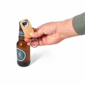 Custom Logo Eco Friendly Bamboo Bottle Opener Keychain Portable Metal Key <b>Ring</b> for Bar and Restaurant Giveaways - Product Image 4