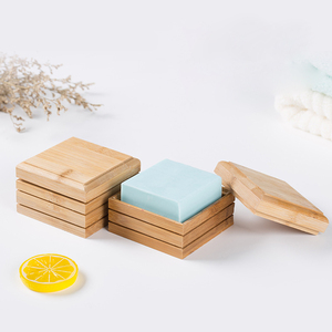 Natural bamboo soap dish With wooden Lid Case Bathroom Holder Wood Box Storage