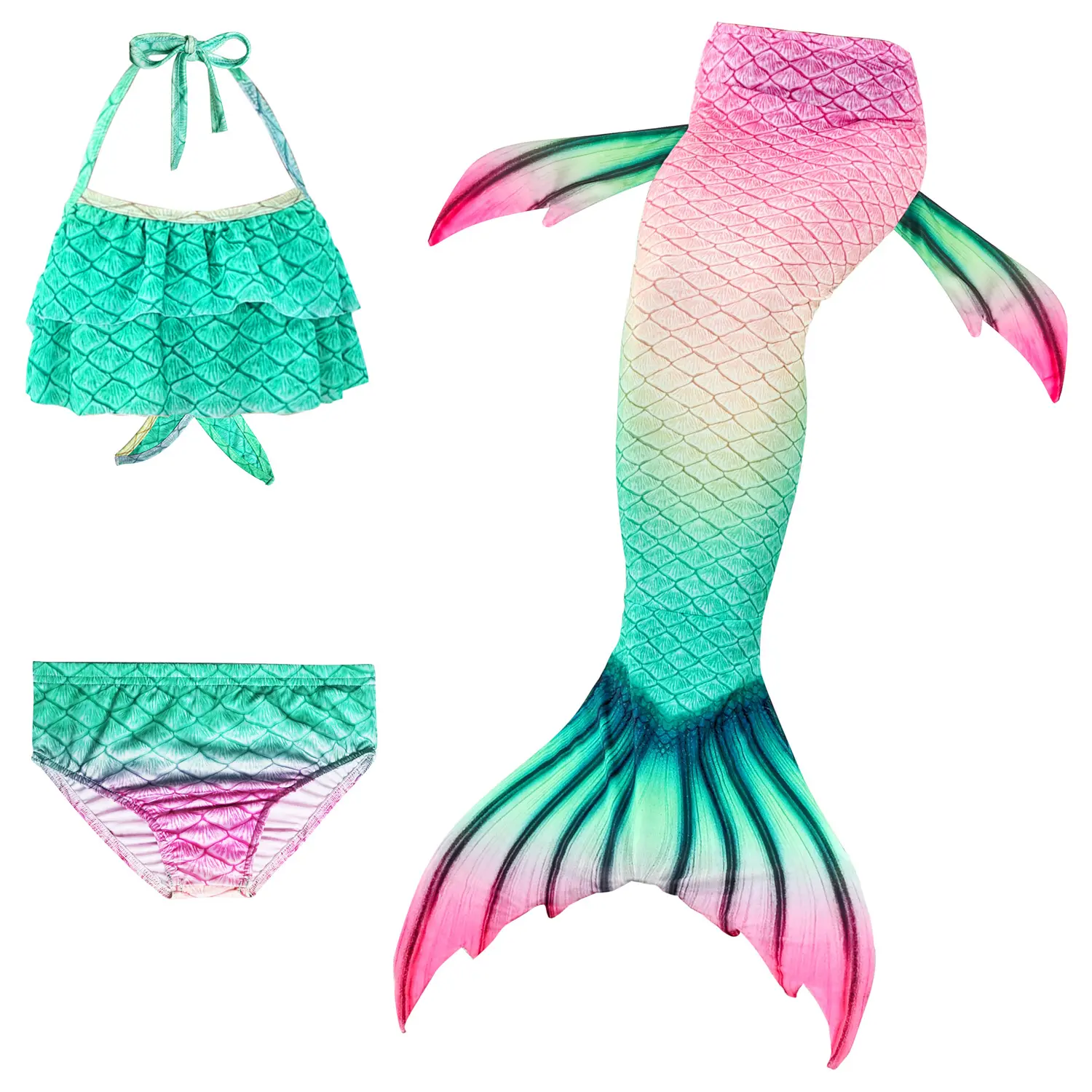 Kids Girls Mermaid Tails with Fin Swimsuit Bikini Bathing Suit Dress for Girls With Flipper Monofin For Swim Halloween cosplay