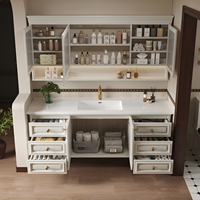 Meuble-lavabo sur pied personnalisable en bois massif de luxe moderne, avec vasque en céramique écologique et éclairage LED tactile, pour hôtels et appartements