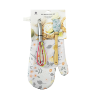 Kit de pâtisserie avec gants anti-chaleur (matière textile) et fouet à œufs en silicone traité en acier inoxydable - Réutilisable et flexible