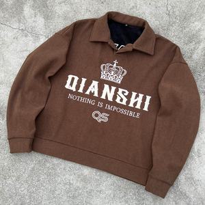 Sweat-shirt à capuche polo ample en velours côtelé pour homme, personnalisable avec logo, style streetwear, épais, brodé, coupe oversize, vente en gros - Product Image 1